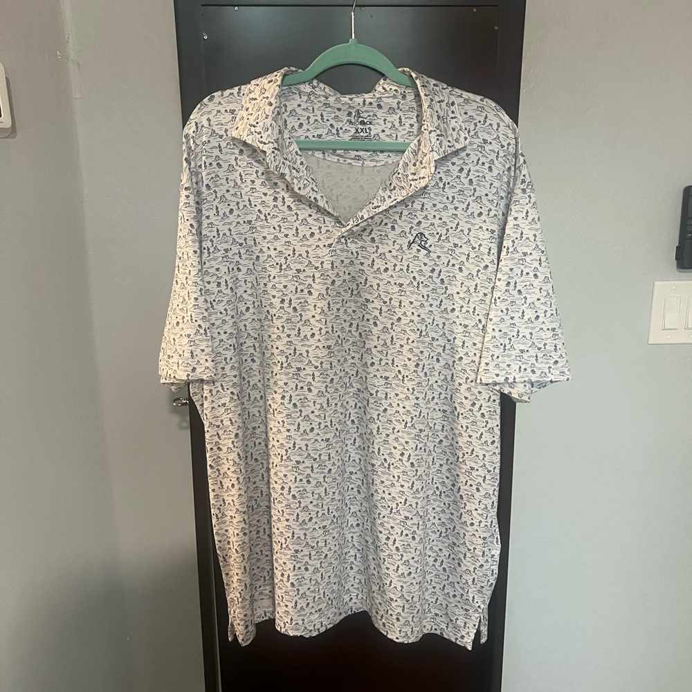 Rhoback Men's White Polo with Navy Micro Print